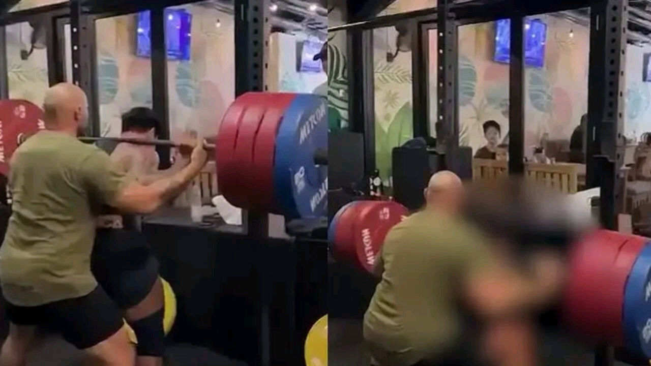 Brúite coirpeach cáiliúil 33 bliain d'aois agus brúitear a mhuineál le barbell 210kg