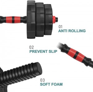 Stroighne plaisteach 20kg inbhainte dumbbell fear le gaineamh a líonadh trealamh spóirt agus folláine tí barbell