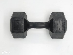 Cement coated plastic hexagonal dumbbell