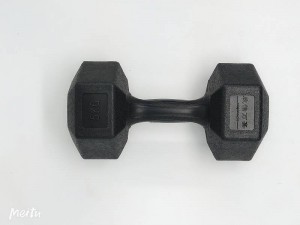 Cement coated plastic hexagonal dumbbell