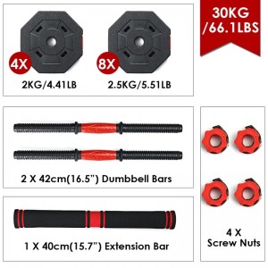 Removable cement sand filling dumbbell octagonal anti rolling PE plastic barbell fitness equipment household 20kg40kg